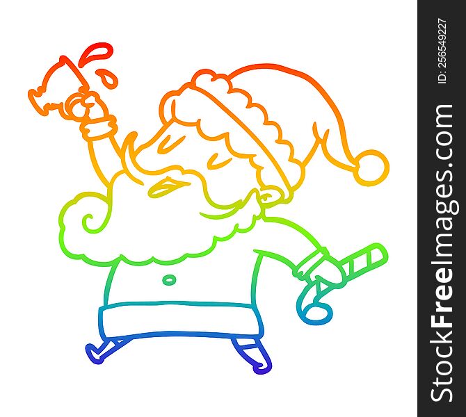 Rainbow Gradient Line Drawing Santa Claus With Hot Cocoa