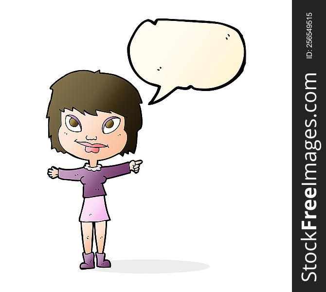 cartoon woman pointing with speech bubble