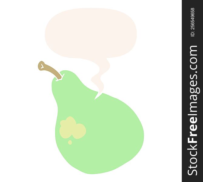 Cartoon Pear And Speech Bubble In Retro Style
