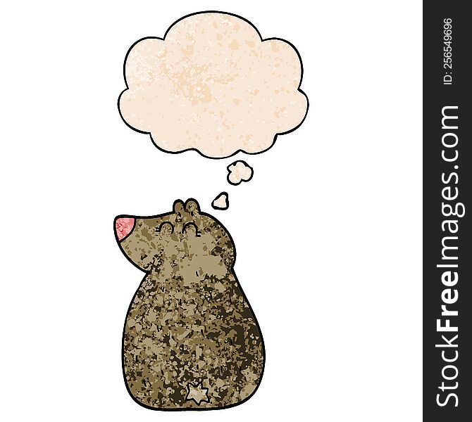 Cute Cartoon Bear And Thought Bubble In Grunge Texture Pattern Style