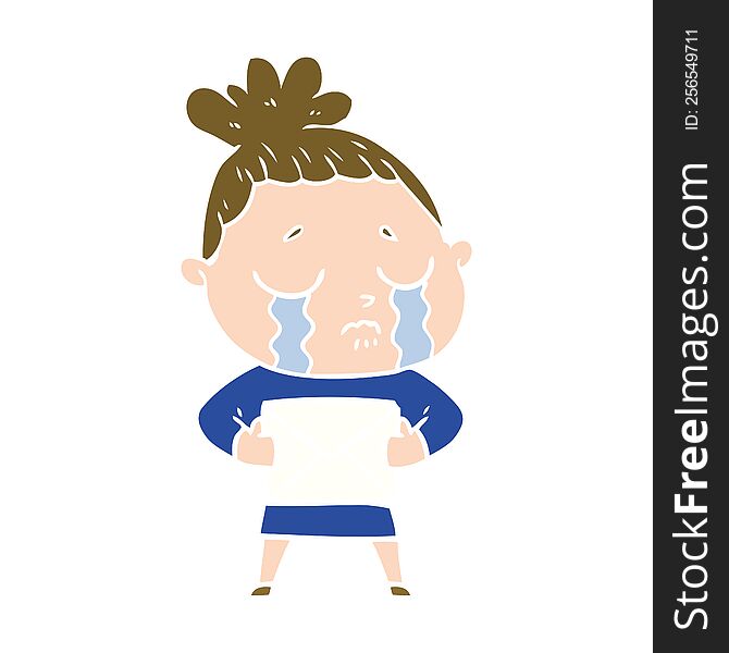 flat color style cartoon crying woman with letter