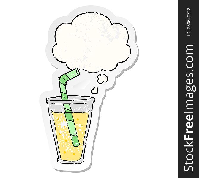 cartoon fizzy drink with thought bubble as a distressed worn sticker