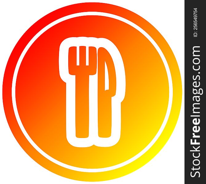 knife and fork circular icon with warm gradient finish. knife and fork circular icon with warm gradient finish