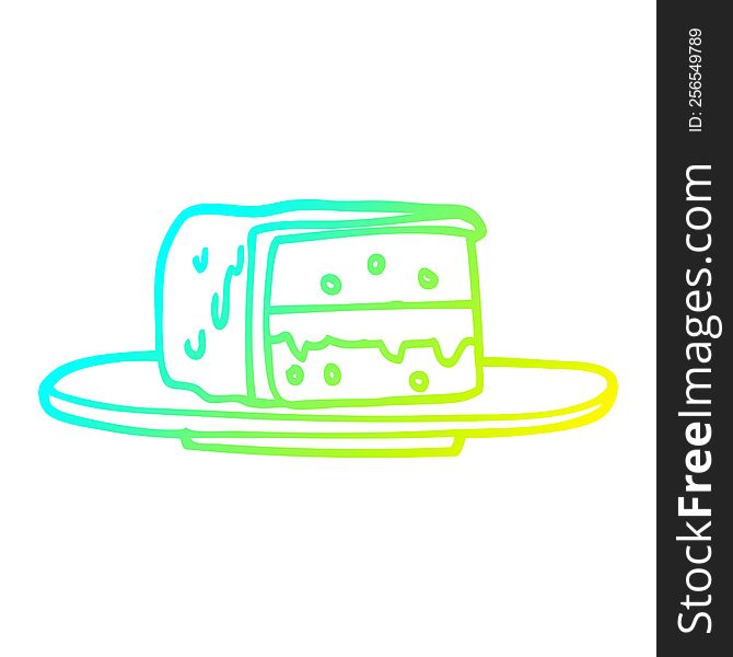 Cold Gradient Line Drawing Cartoon Slice Of Cake