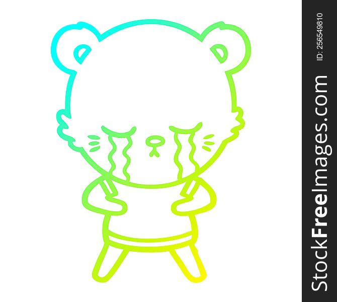 cold gradient line drawing of a crying cartoon bear