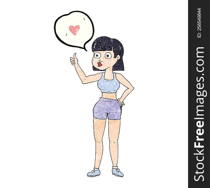 freehand speech bubble textured cartoon gym woman
