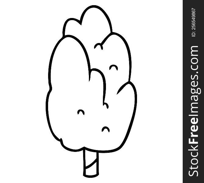 hand drawn line drawing doodle single green tree