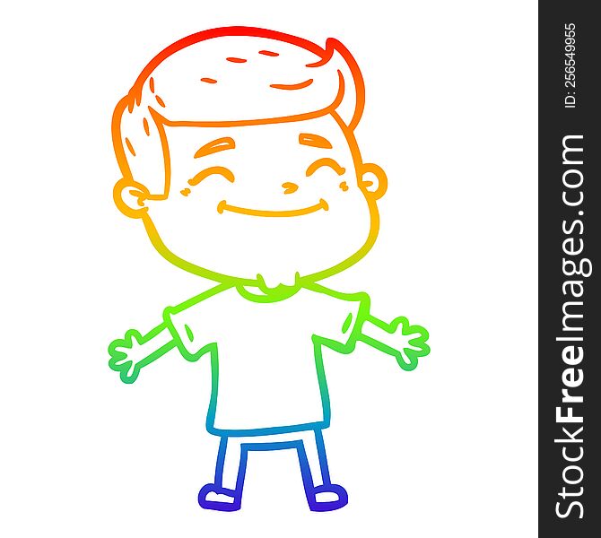 Rainbow Gradient Line Drawing Happy Cartoon Man With Open Arms