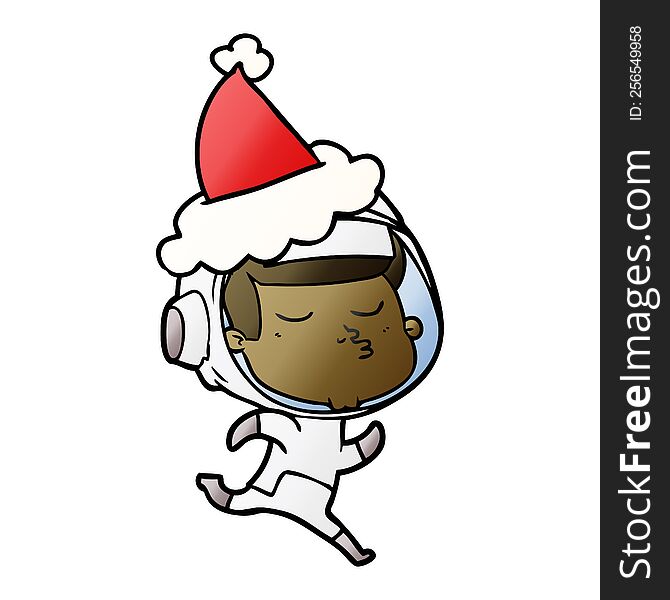 Gradient Cartoon Of A Confident Astronaut Wearing Santa Hat
