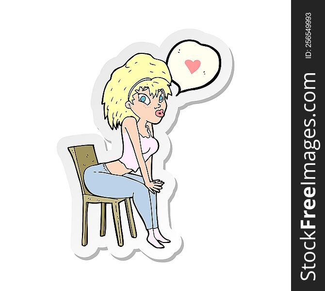 Sticker Of A Cartoon Woman With Love Heart