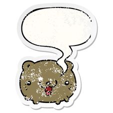 Funny Cartoon Bear And Speech Bubble Distressed Sticker Stock Photo