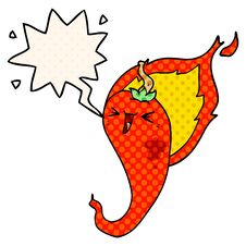 Cartoon Flaming Hot Chili Pepper And Speech Bubble In Comic Book Style Stock Photos