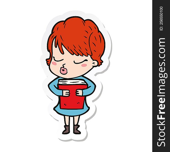 Sticker Of A Cartoon Woman With Eyes Shut