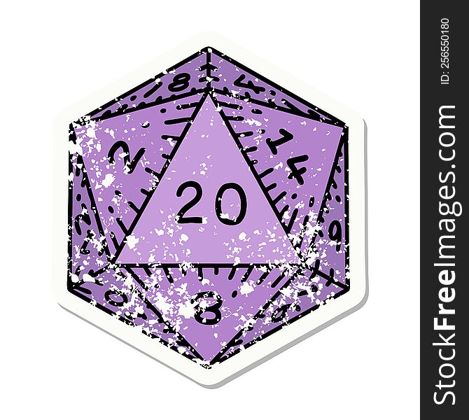 Natural 20 D20 Dice Roll Grunge Sticker