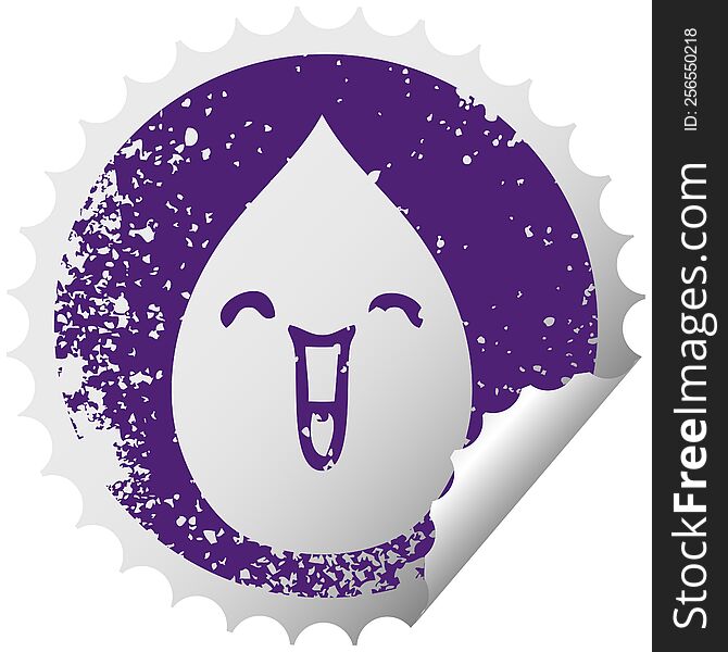Quirky Distressed Circular Peeling Sticker Symbol Emotional Rain Drop