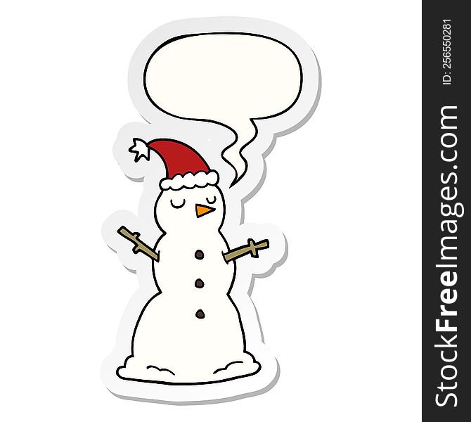 cartoon snowman with speech bubble sticker. cartoon snowman with speech bubble sticker