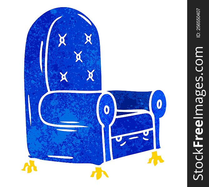 hand drawn retro cartoon doodle of a blue arm chair