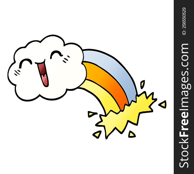 Cartoon Doodle Happy Cloud And Rainbow