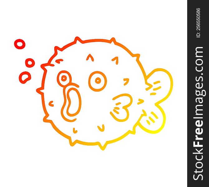 warm gradient line drawing of a cartoon blow fish