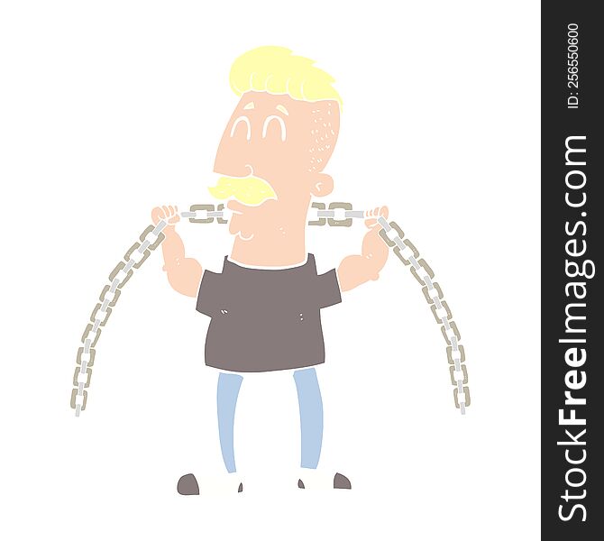 flat color illustration of a cartoon man lifting chain