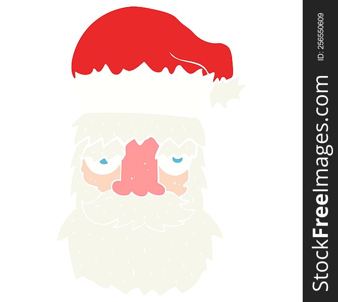 Flat Color Illustration Of A Cartoon Tired Santa Claus Face