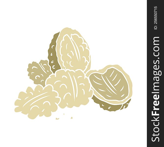 Flat Color Style Cartoon Walnuts