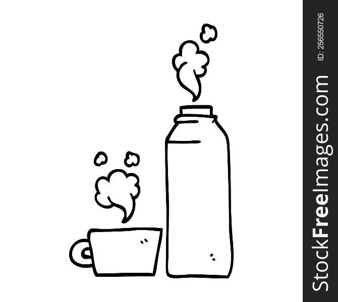 line drawing cartoon hot drink in flask