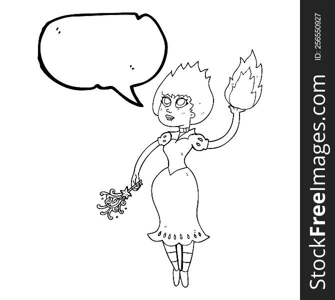 Speech Bubble Cartoon Vampire Girl Casting Fireball