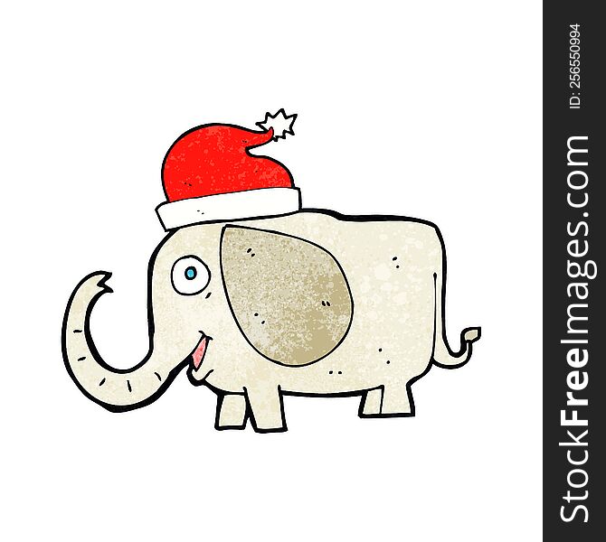 Cartoon Elephant In Christmas Hat