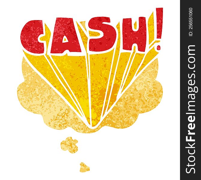 cartoon word cash with thought bubble in grunge distressed retro textured style. cartoon word cash with thought bubble in grunge distressed retro textured style