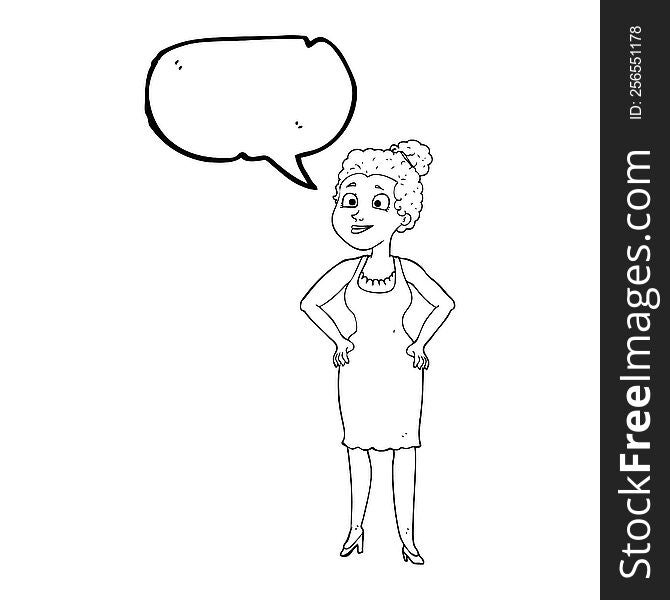 Speech Bubble Cartoon Woman Wearing Dress