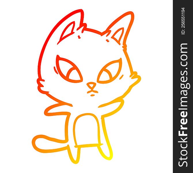 warm gradient line drawing of a confused cartoon cat