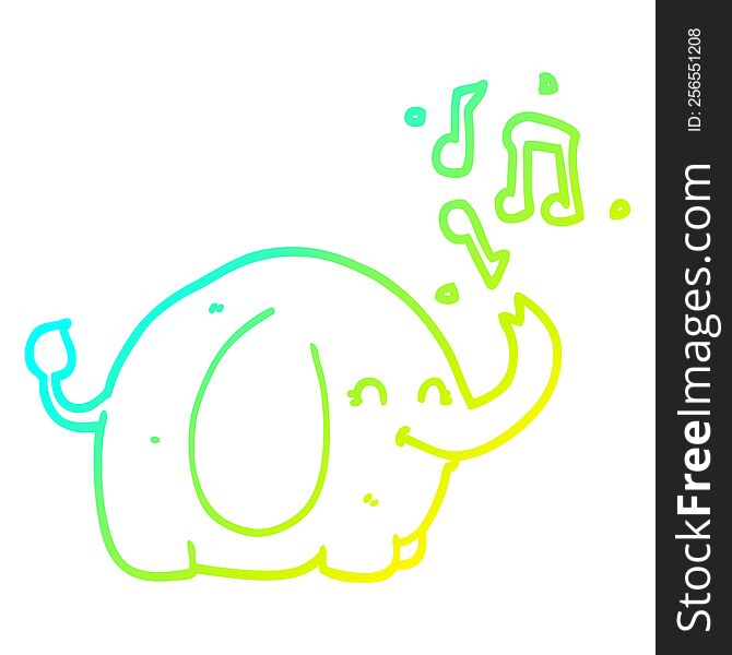 Cold Gradient Line Drawing Cartoon Trumpeting Elephant