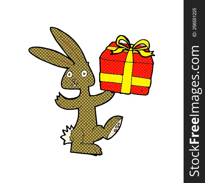 Cartoon Rabbit With Christmas Present