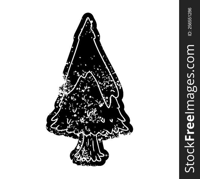 Grunge Icon Drawing Single Snow Covered Tree