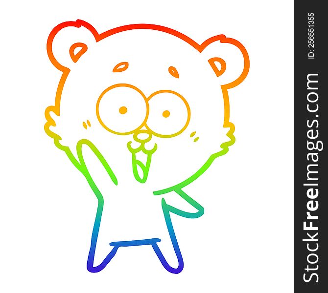 Rainbow Gradient Line Drawing Waving Teddy  Bear Cartoon