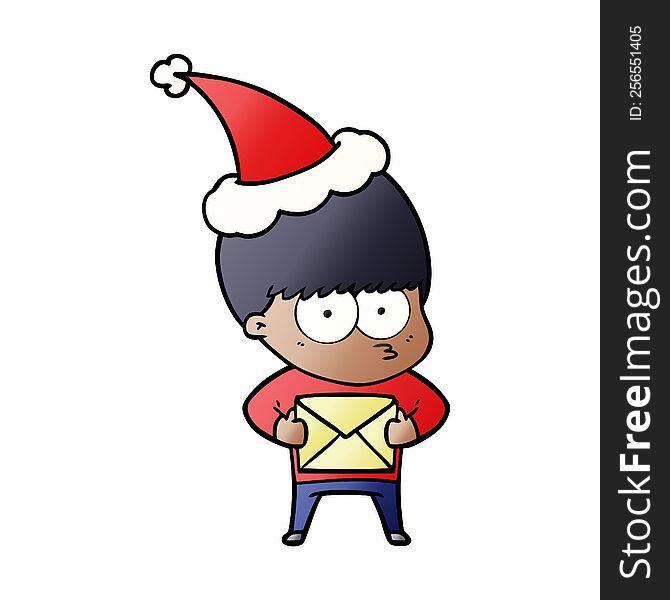 Nervous Gradient Cartoon Of A Boy Wearing Santa Hat
