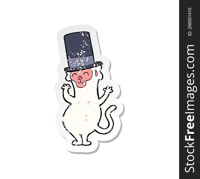 Retro Distressed Sticker Of A Cartoon Monkey In Top Hat