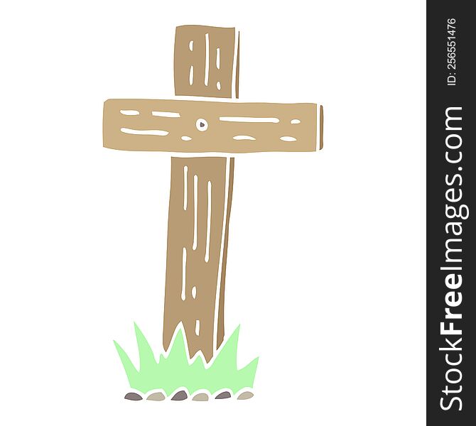 flat color illustration cartoon wooden cross