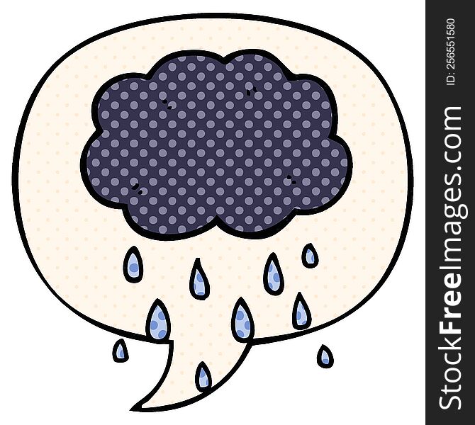 cartoon cloud raining with speech bubble in comic book style