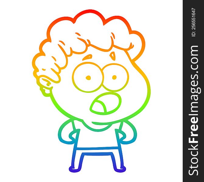 rainbow gradient line drawing of a cartoon man gasping in surprise