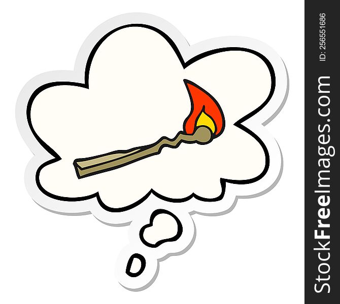 cartoon burning match with thought bubble as a printed sticker