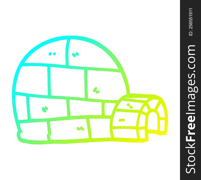 cold gradient line drawing of a cartoon winter igloo