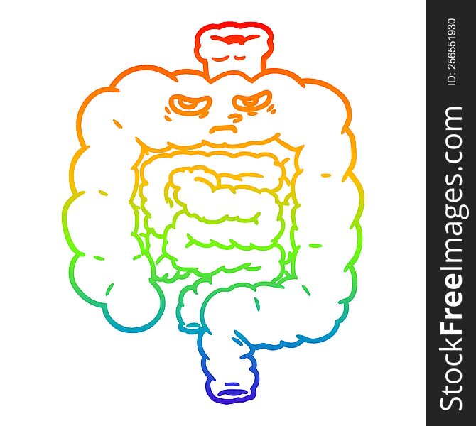 rainbow gradient line drawing of a cartoon intestines
