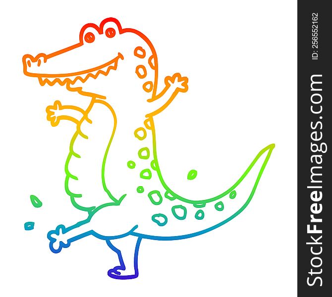 rainbow gradient line drawing of a cartoon dancing crocodile