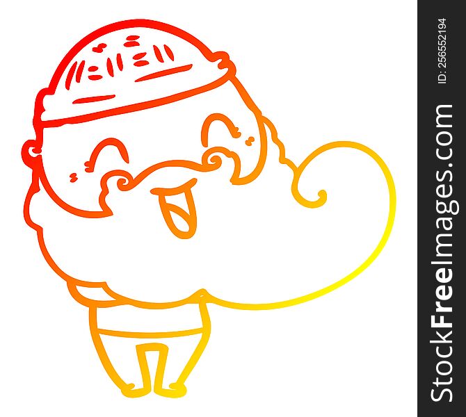 warm gradient line drawing of a happy man with beard and winter hat