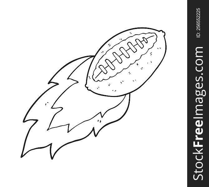 freehand drawn black and white cartoon flying football