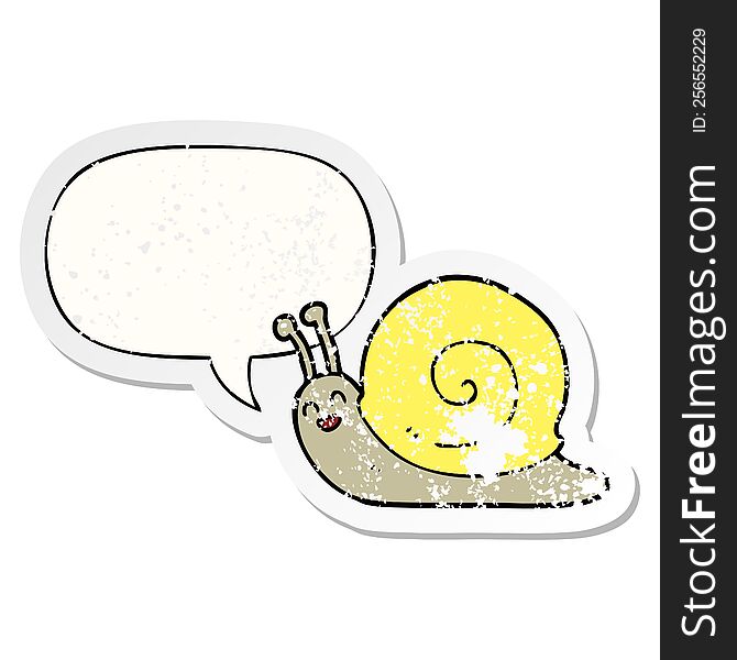 Cartoon Snail And Speech Bubble Distressed Sticker