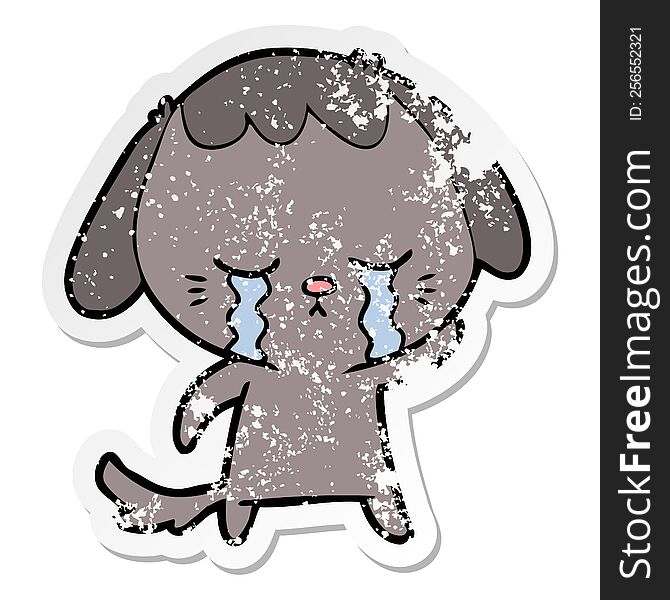 Distressed Sticker Of A Cartoon Crying Dog