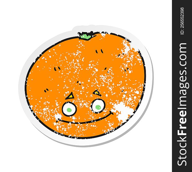 Retro Distressed Sticker Of A Cartoon Orange